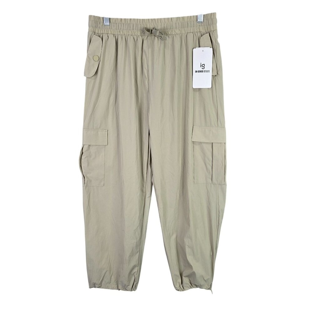 Mens In Good State Beige Cargo Jogger Pants Nylon Spandex Blend Lightweight XL